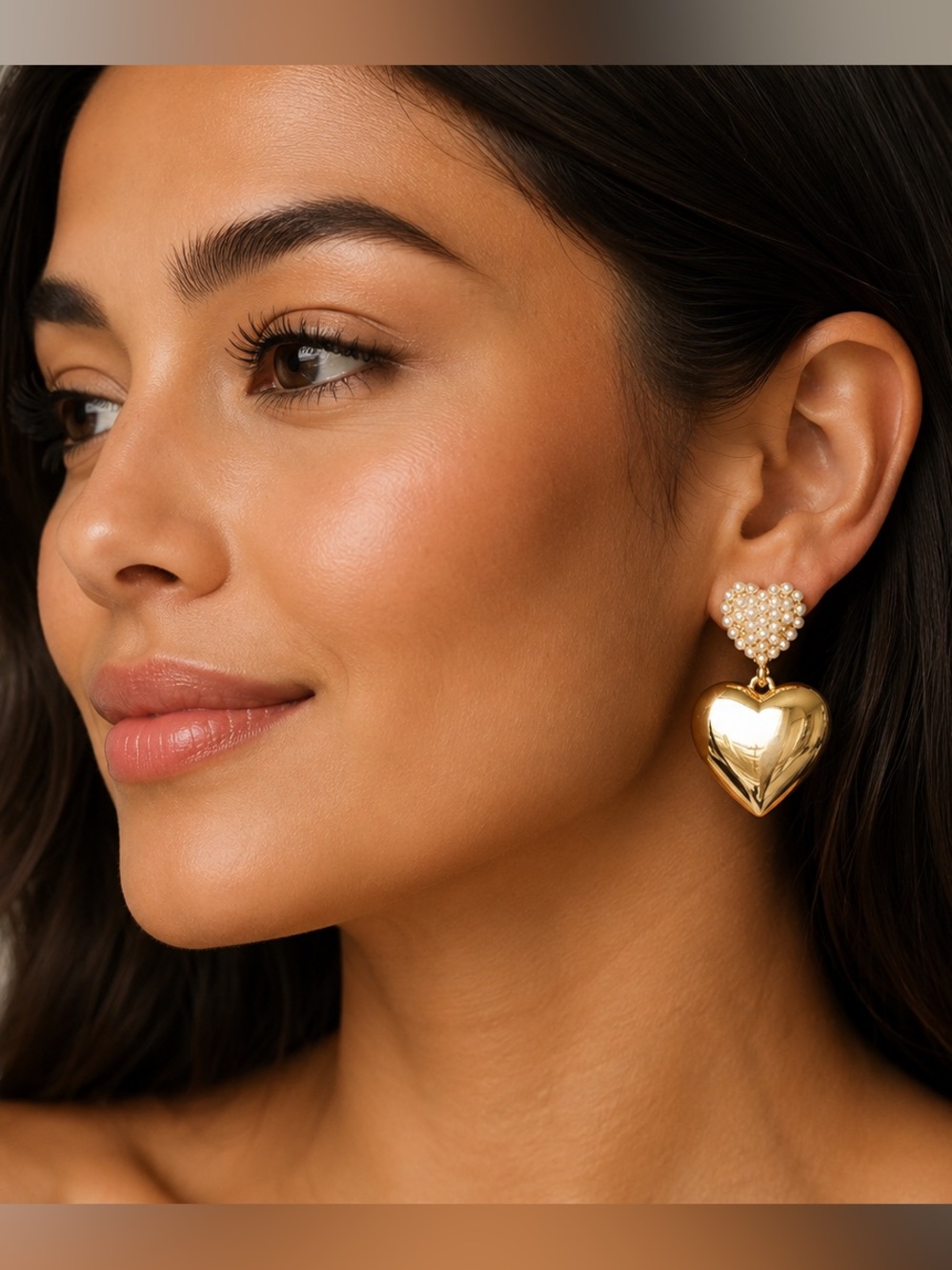 Buckle Gold tone and pearl Heart Earrings